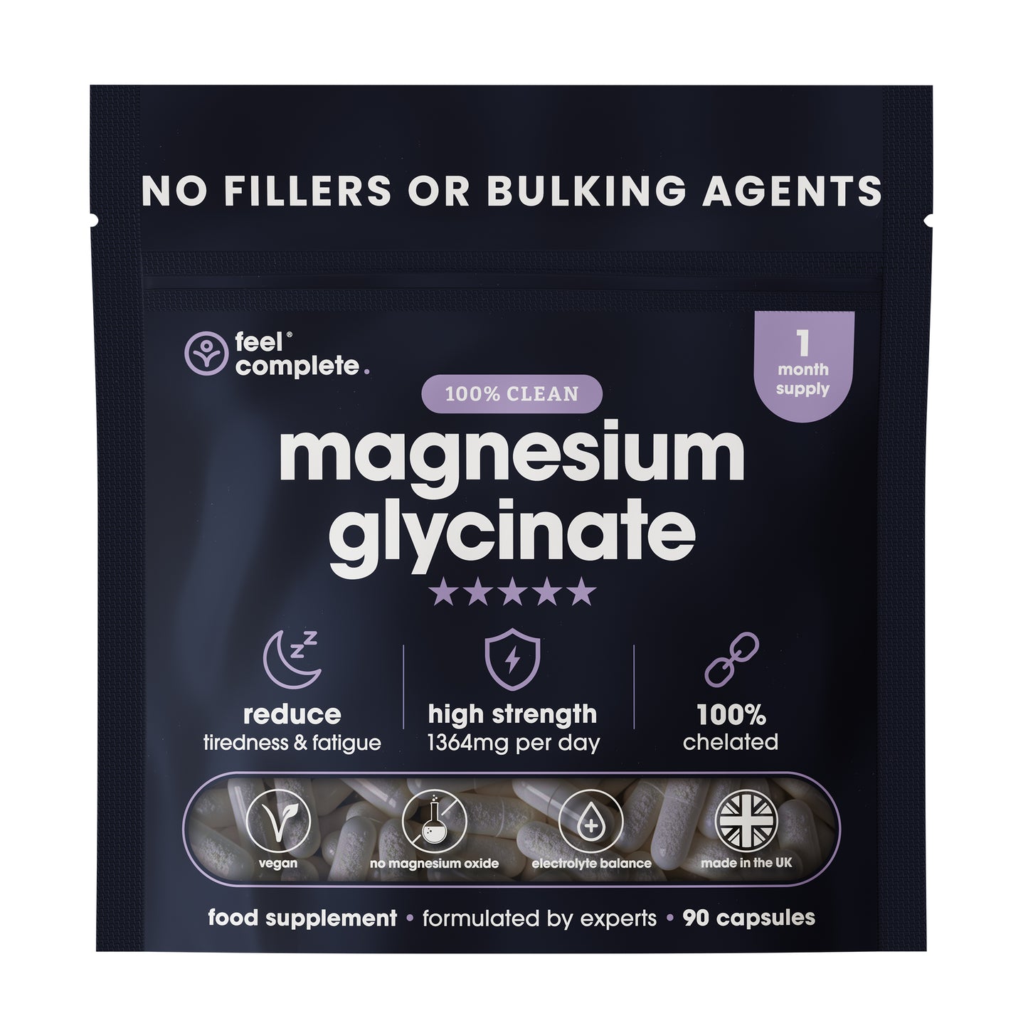 Feel Complete Magnesium Glycinate pouch — 90 capsules, no fillers or bulking agents